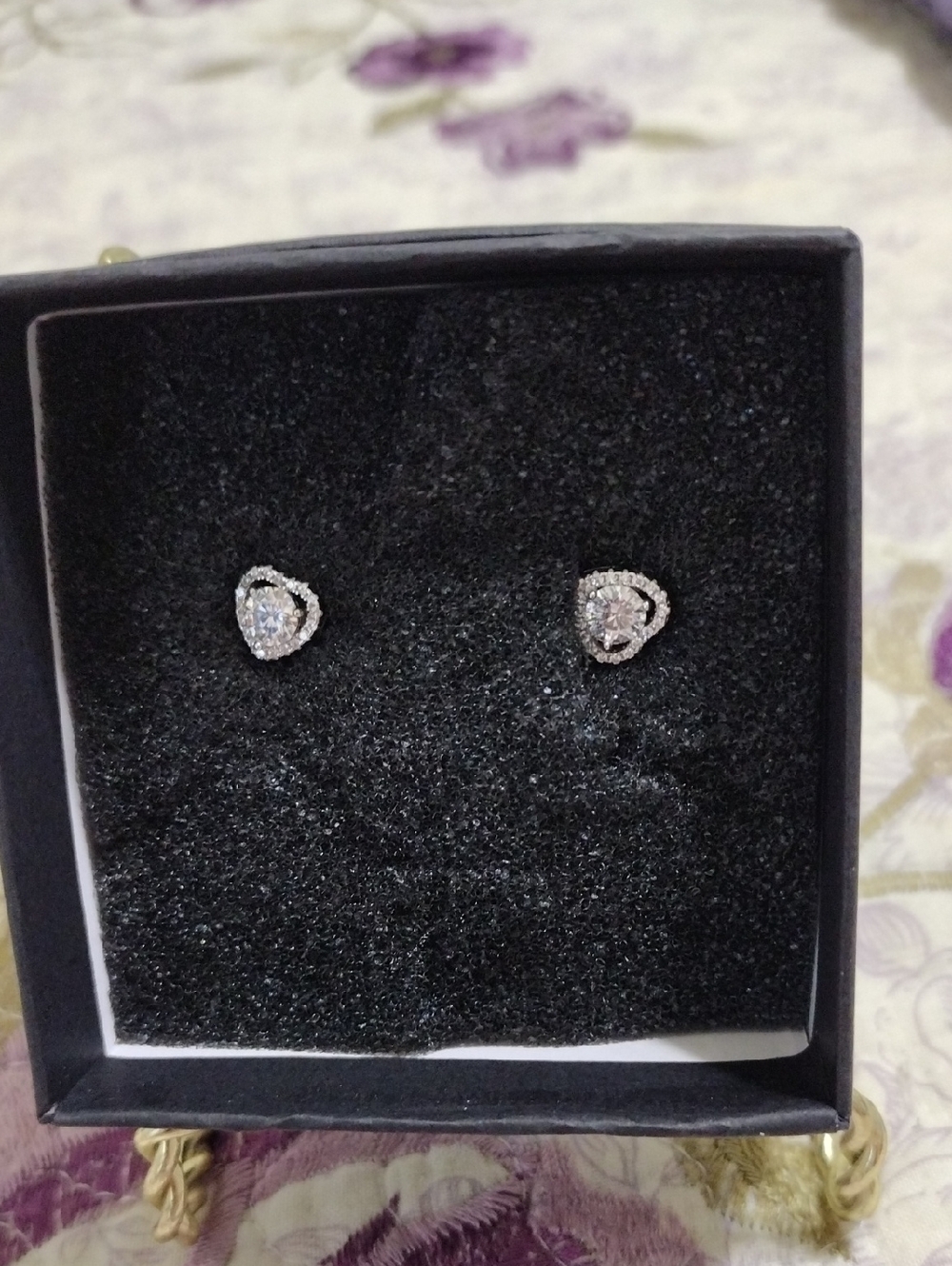 Silver Heart Halo Stud Earrings with Clear Stones